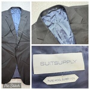 SuitSupply Blazer Mens 46R Napoli Fit Black Pure‎ Wool Super 110s Zignone